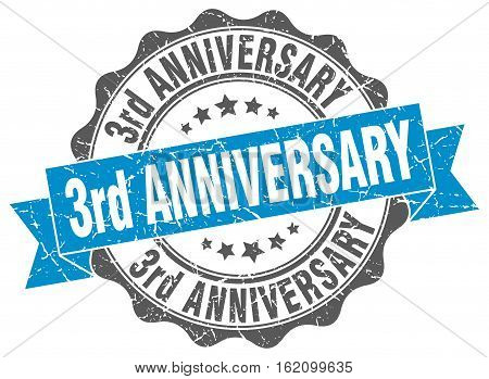 3rd anniversary. stamp. sign. seal. round. retro. ribbon