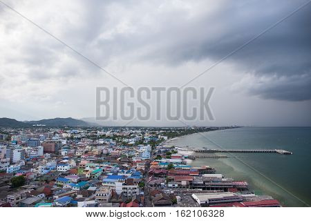 Hua Hin Thailand-October 82016:Port and old city area of Hua Hin Thailand in rainny season.Hua Hin is one of the best popular city for tourist