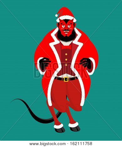 Satan Santa Krampus. Claus Red Demon With Horns. Christmas Monster For Bad Children And Bullies. Fol
