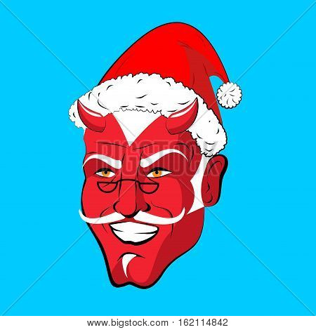 Krampus Satan Santa. Claus Red Demon With Horns. Christmas Monster For Bad Children And Bullies. Fol