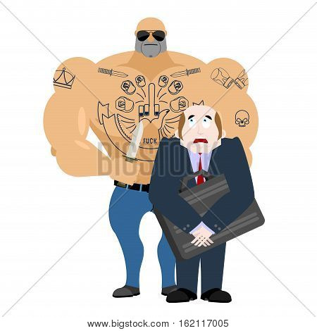 Robbery Man. Criminal With Knife Robbing Businessman With Suitcase. Bully Crime Plunder Manager. Gan
