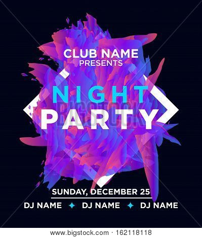 Night Party promo flayer with the abstract shapes in frame. Concept for night party invitation. Vector illustration.