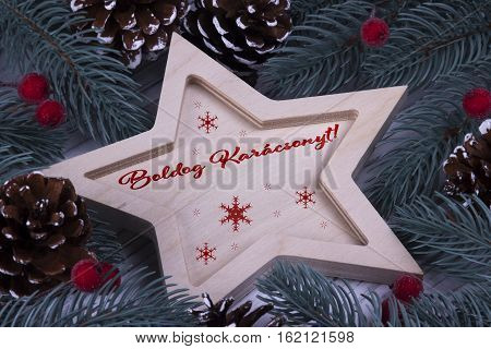 Christmas Greeting Card Boldog Karacsonyt, Red