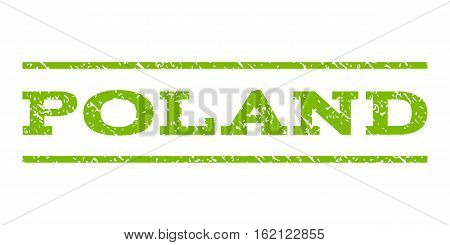 Poland watermark stamp. Text caption between horizontal parallel lines with grunge design style. Rubber seal stamp with unclean texture. Vector eco green color ink imprint on a white background.