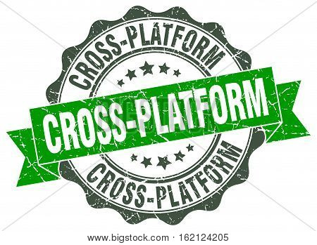 cross-platform. stamp. sign. seal. round. retro. ribbon