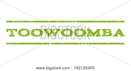 Toowoomba watermark stamp. Text caption between horizontal parallel lines with grunge design style. Rubber seal stamp with dirty texture. Vector eco green color ink imprint on a white background.