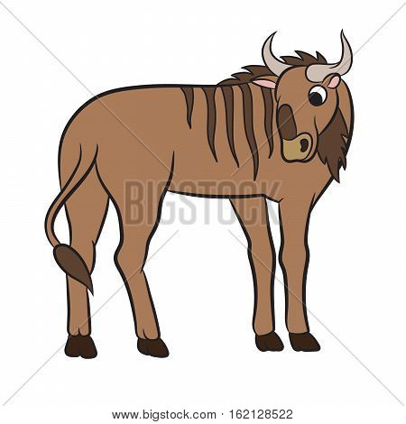 Illustration of a wildebeest on the white background. Coloring page