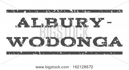 Albury-Wodonga watermark stamp. Text tag between horizontal parallel lines with grunge design style. Rubber seal stamp with dust texture. Vector gray color ink imprint on a white background.