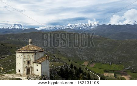 Santa Maria della Pietà Baptistery near Calascio Fortress, L'Aquila, Abruzzo, Italy