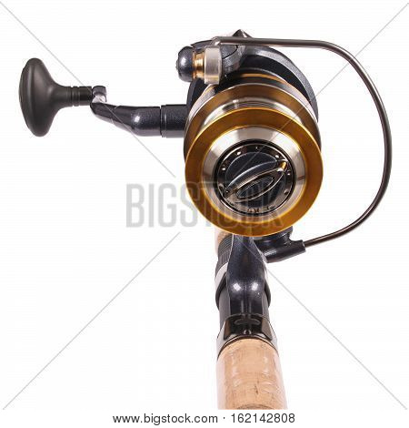 Fishing rod on white background with soft shadow. Photo with clipping path