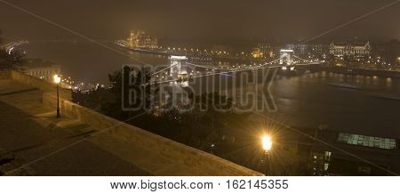 Budapest in the night, the Parliament and the Danube