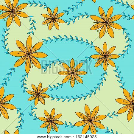 Vector red flowers with stamens pattern colorful