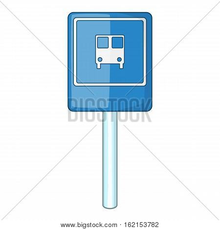Blue bus stop sign icon. Cartoon illustration of blue bus stop sign vector icon for web