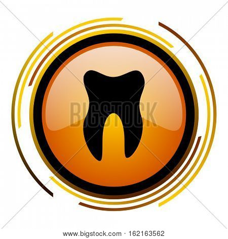 Teeth sign vector icon. Modern design round orange button isolated on white square background for web and application designers in eps10.
