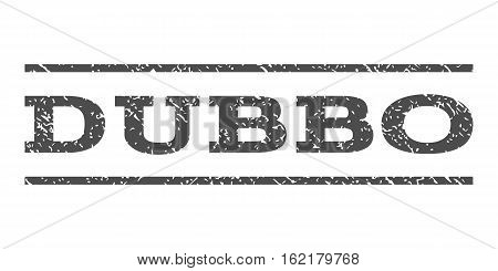 Dubbo watermark stamp. Text tag between horizontal parallel lines with grunge design style. Rubber seal stamp with dust texture. Vector gray color ink imprint on a white background.