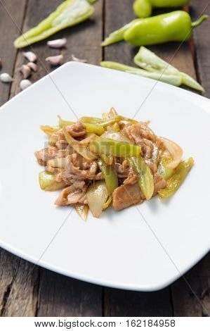 Stir Fried Green Chili with pork Top view