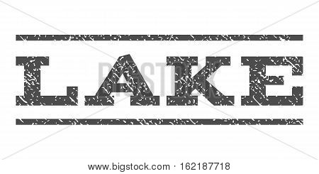 Lake watermark stamp. Text tag between horizontal parallel lines with grunge design style. Rubber seal stamp with dirty texture. Vector gray color ink imprint on a white background.