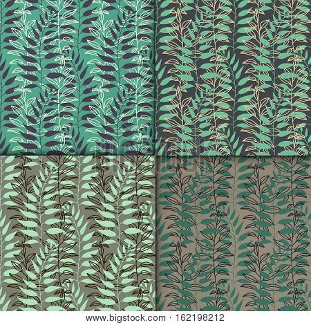 Background of leaves. Vector pattern. Vector texture with hand drawn leaves and plants.
