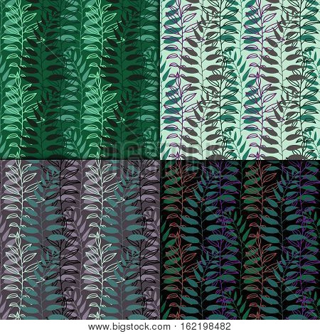 Background of leaves. Vector pattern. Vector texture with hand drawn leaves and plants.