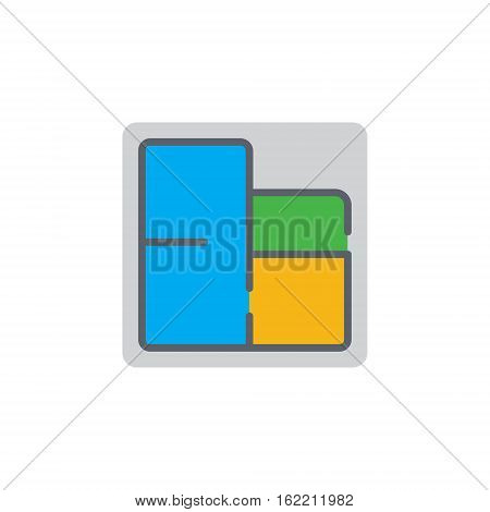 Vector icon or illustration showing appartament or house blue print with room plan in material design style