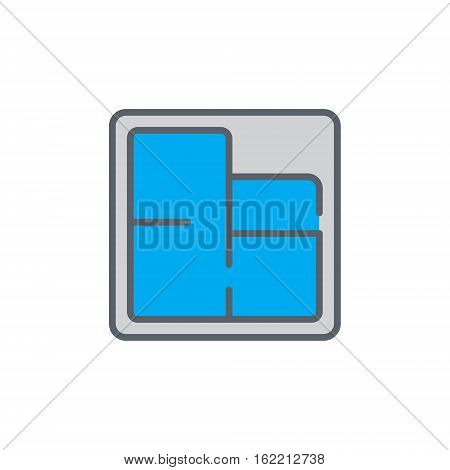 Vector icon or illustration showing appartament or house blue print with room plan in outline style