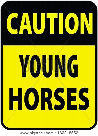 Blank yellow caution Horses label sign on white