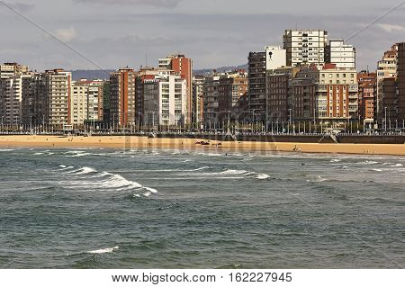 landscape of Gijon beach. travel destination in north of Spain Europe