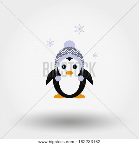 Penguin in a knitted cap. Icon for web and mobile application. Vector illustration on a white background. Flat design style