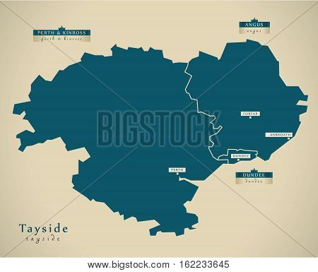 Modern Map - Tayside Uk Scotland Illustration