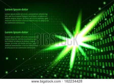 Hi-tech abstract background 3d effect. Flare glowing flash light effect. Internet concept, binary code.