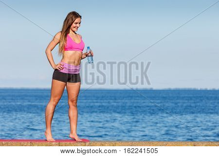 Woman Drinking Water After Sport Gym Outdoor