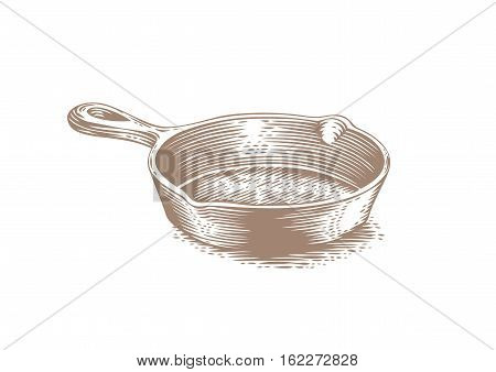 Drawing of black empty cast iron pan