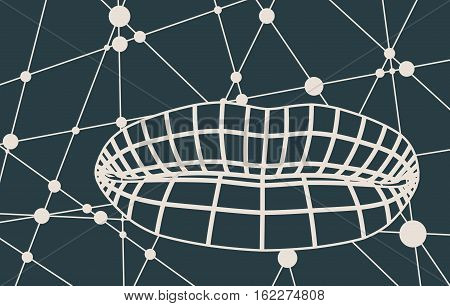 Wire frame polygonal female lips. Molecule And Communication Background. Modern vector brochure or report design template. Connected lines with dots.