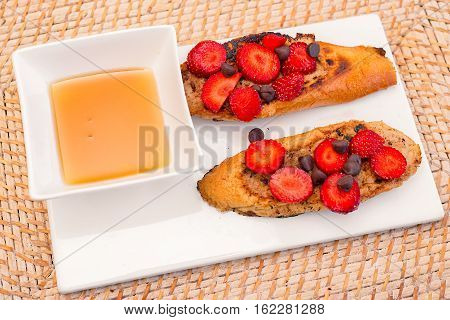 French Toast with Strawberries and maple honey