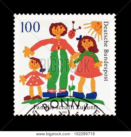 GERMANY - CIRCA 1992 : Cancelled postage stamp printed by Germany, that shows Children drawing, circa 1992.