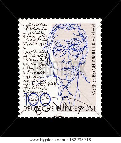 GERMANY - CIRCA 1992 : Cancelled postage stamp printed by Germany, that shows Werner Bergengruen.