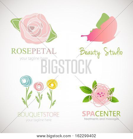 Set of four abstract floral designs/ Logo sdesign for flower shop, beauty salon, massage clinic or yoga center/