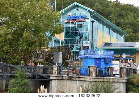 GATLINBURG, TN - OCT 7: Aquarium of the Smokies in Gatlinburg, Tennessee, as seen on Oct 7, 2016. Gatlinburg is a popular vacation resort, as it rests on the border of the Great Smoky Mountains National Park along U.S. Route 441.