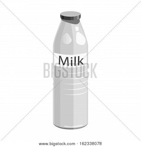 Plastic milk bottle icon in monochrome style isolated on white background. Milk product and sweet symbol vector illustration.