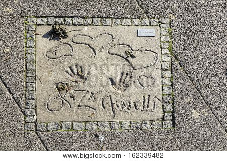 Names And Hand Prints Of Stars At The Munich Walk Of Fame In The Olympia Park