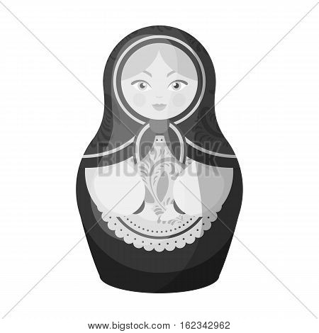 Russian matrioshka icon in monochrome design isolated on white background. Russian country symbol stock vector illustration.