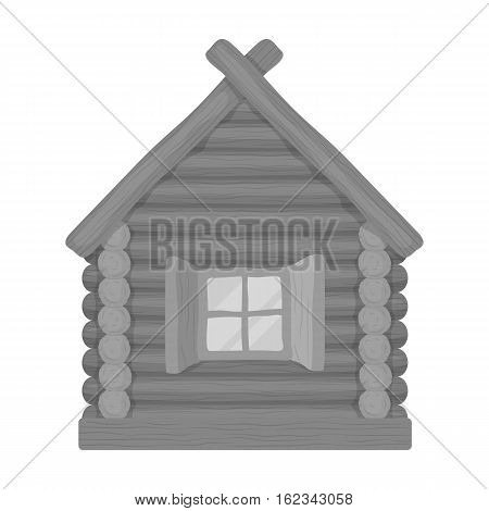 Wooden house icon in monochrome design isolated on white background. Russian country symbol stock vector illustration.