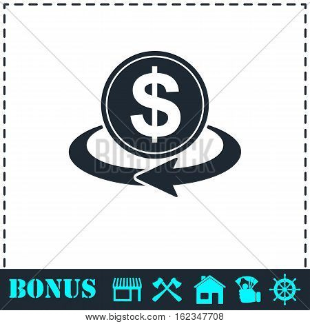 Money transfer icon flat. Simple vector symbol and bonus icon