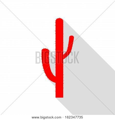 Cactus Simple Sign. Red Icon With Flat Style Shadow Path.
