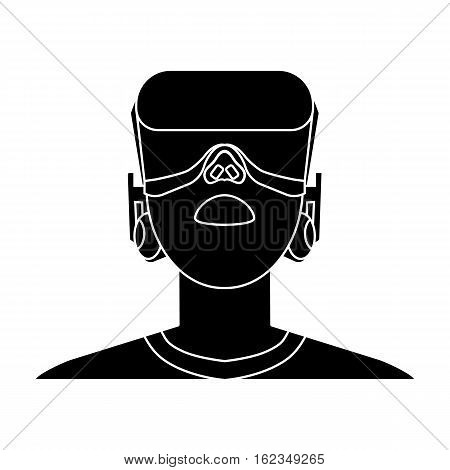 Player with virtual reality headblack icon in black style isolated on white background. Virtual reality symbol stock vector illustration.