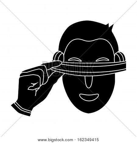 Player with virtual reality headblack icon in black style isolated on white background. Virtual reality symbol stock vector illustration.