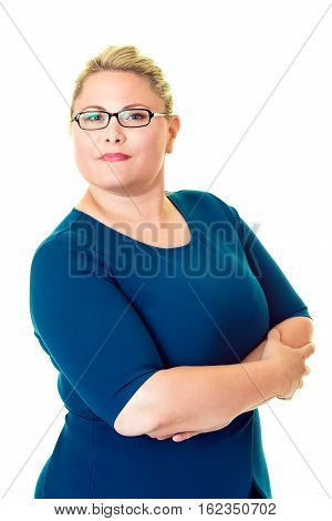 Confident Overweight Businesswoman On White