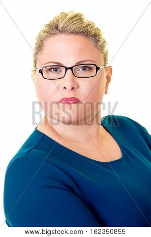 Serious Young Blond Businesswoman In Glasses