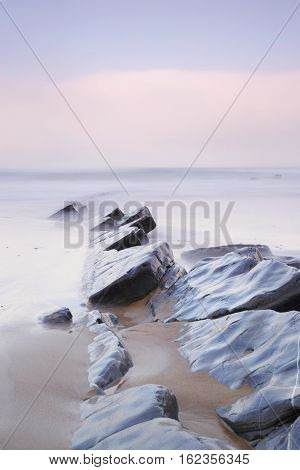 Serene Seascape In Barrika Beach, Spain.