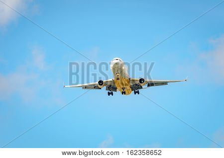 Airplane Approaching The Airport And Landing In Miami